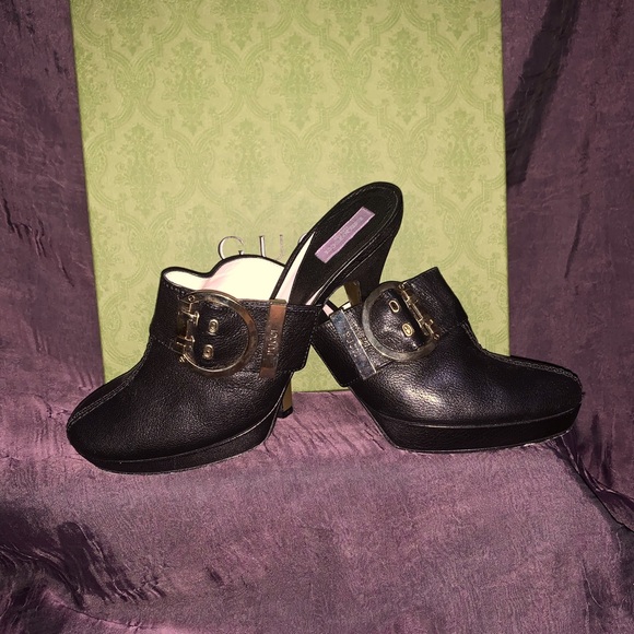 “DONATED” Emilio Pucci, Black Leather Platform High Heeled Mules, Sz 40, EUC - Picture 1 of 12